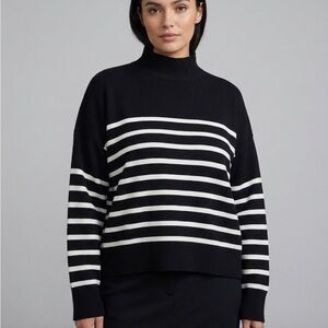 NWOT Viscose Blend Black & White Striped Mock Neck Sweater Stretchy and Sweater